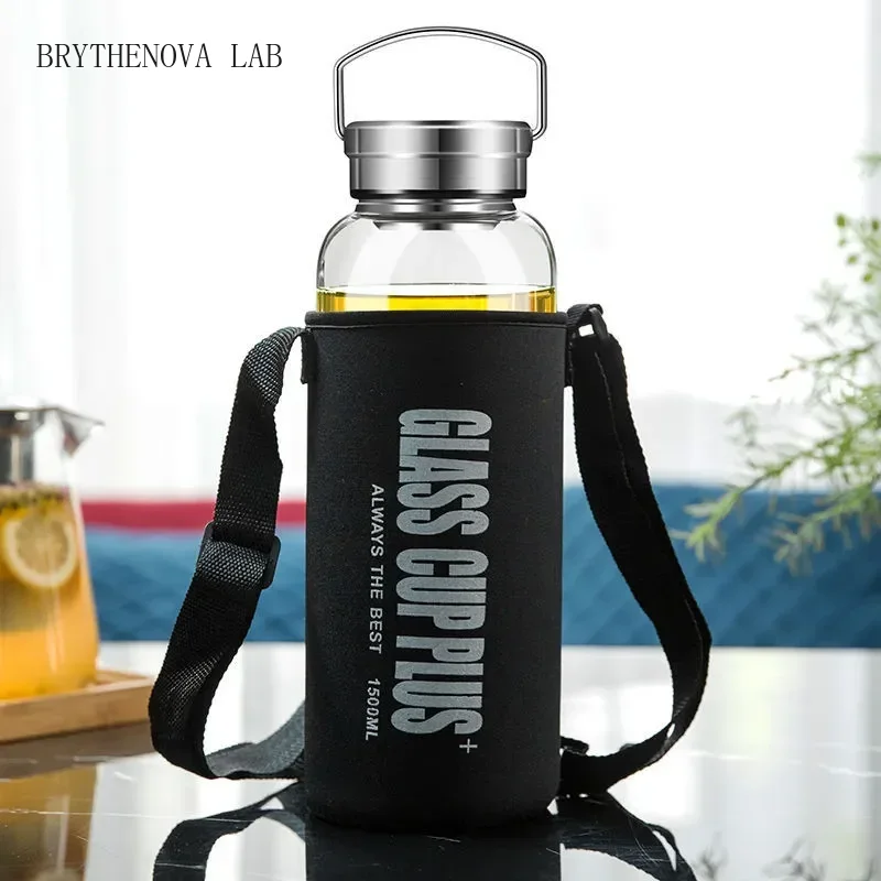Outdoor Sport Glass Water Bottle - 2L Glass Water Bottle with Strap,